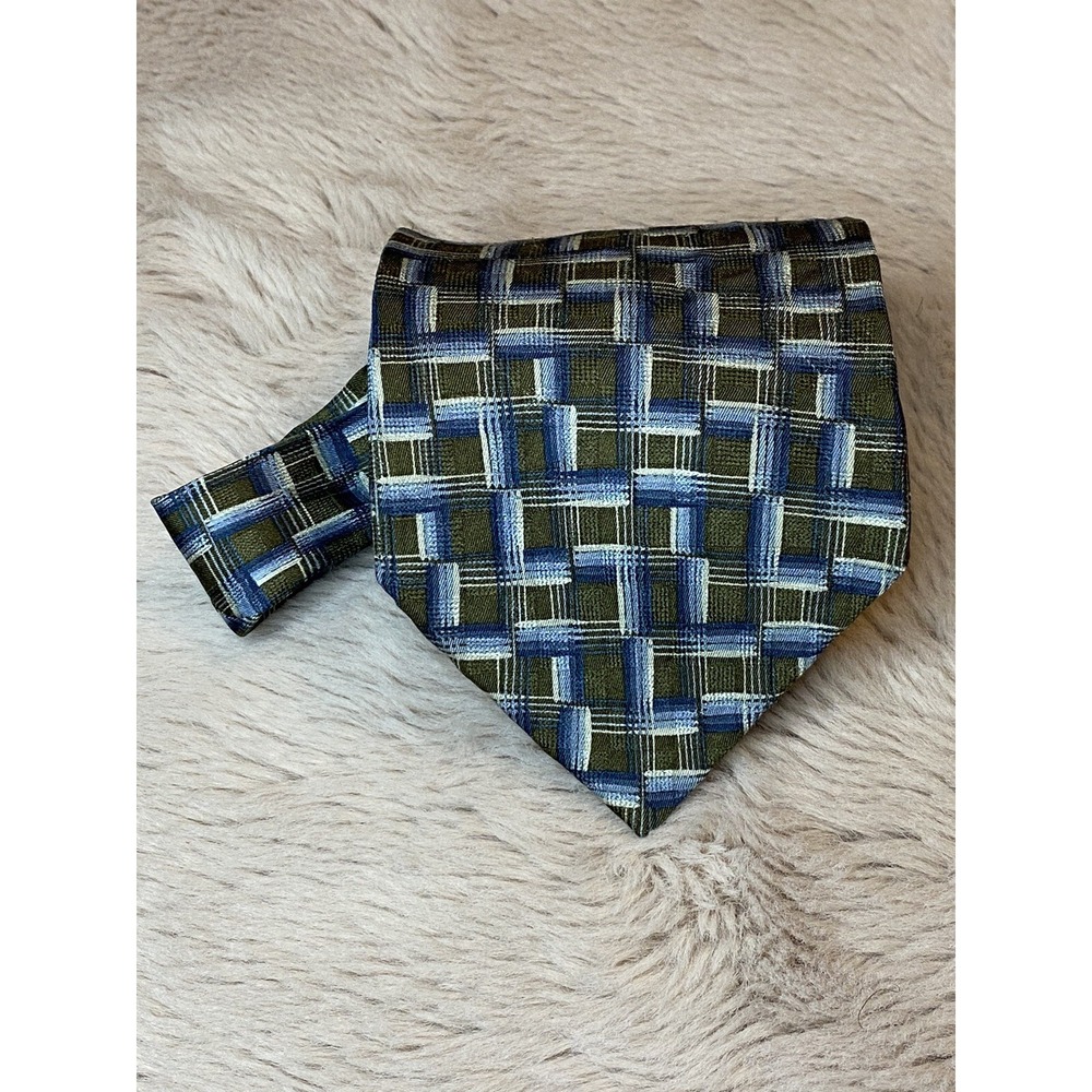 "JHANE BARNES"Mens100% Silk Tie ORIGINAL FABRIC Classic Design Brown/Blue Square